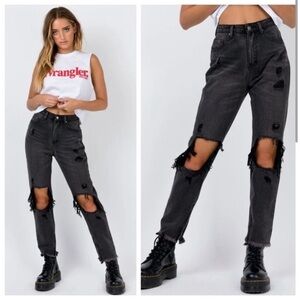 Princess Polly Erissa Knee Rip Jeans Washed Black